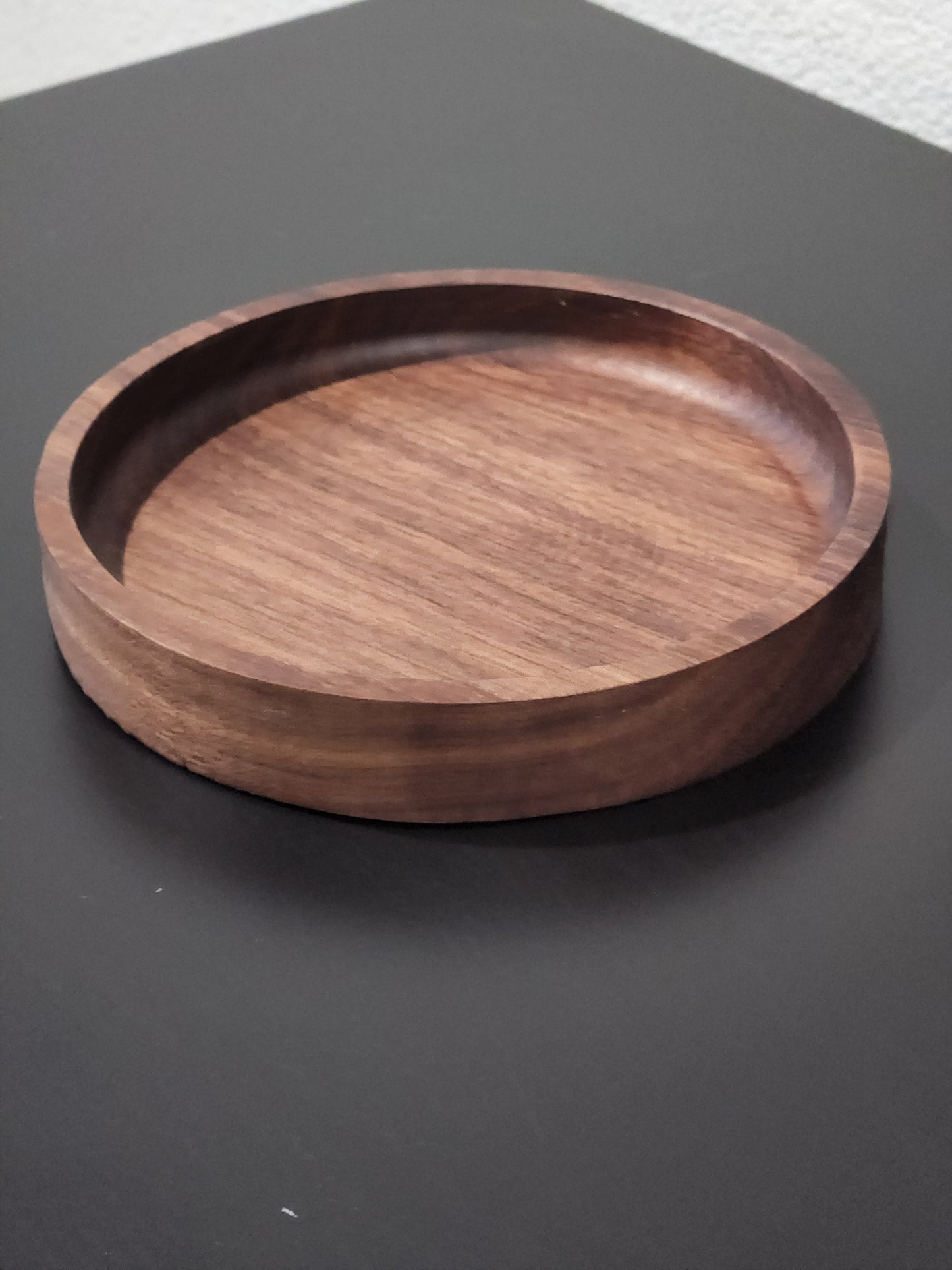 Walnut Catch All Tray | Round Valet Tray | Decorative Wood Tray