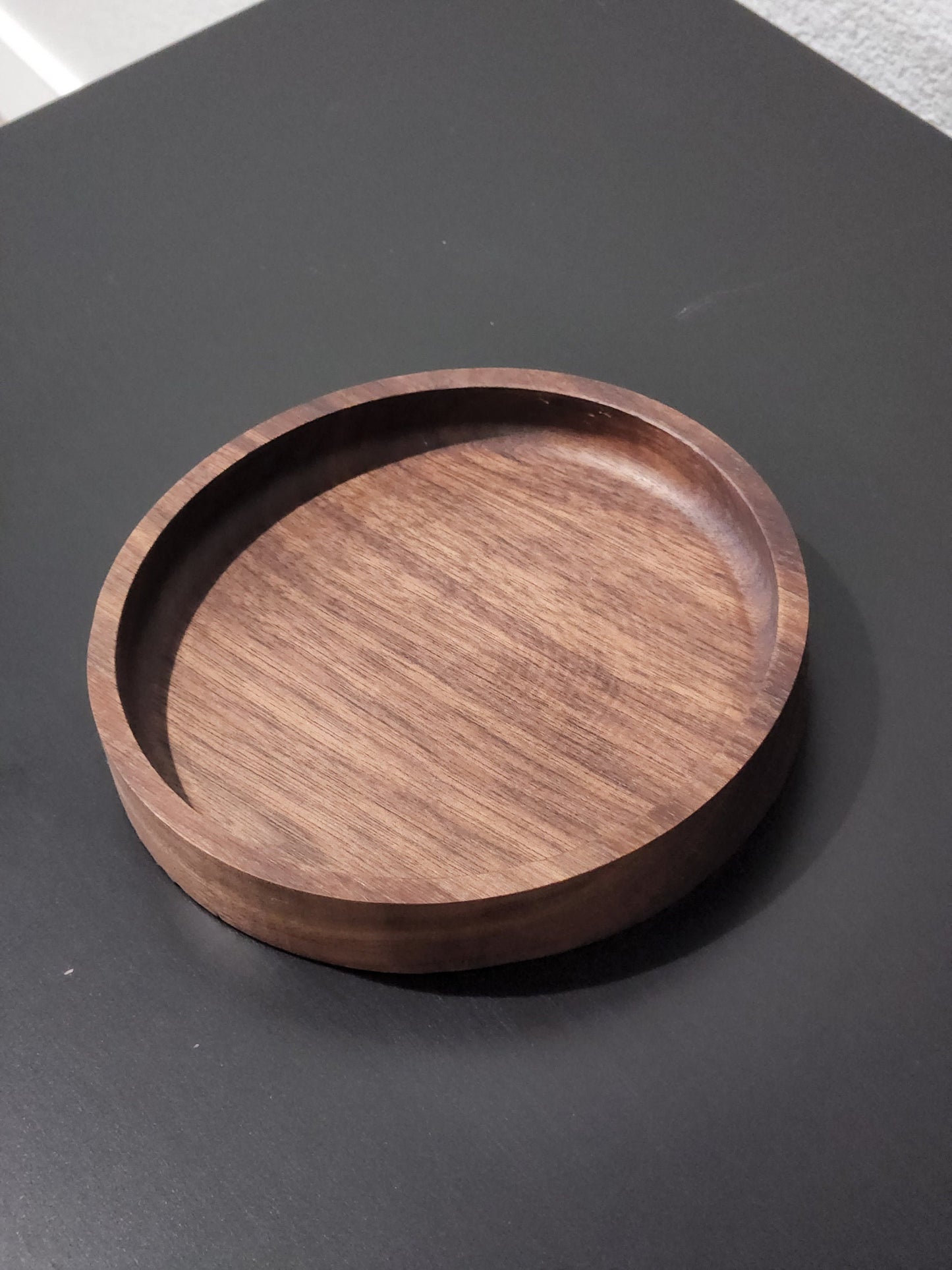 Walnut Catch All Tray | Round Valet Tray | Decorative Wood Tray