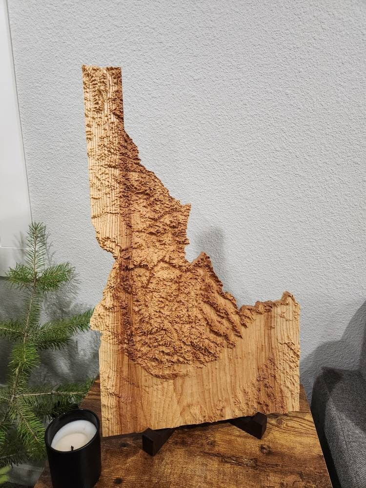 3D Wooden Map of Idaho | Wooden State Art | 3D Carving of Idaho