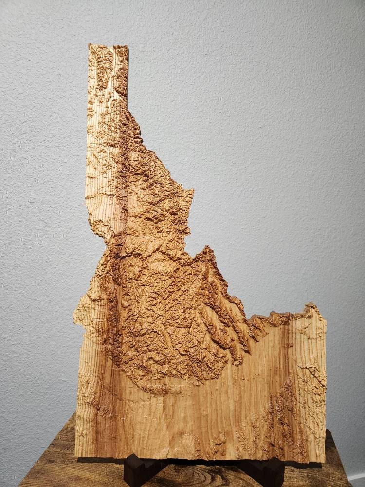 3D Wooden Map of Idaho | Wooden State Art | 3D Carving of Idaho