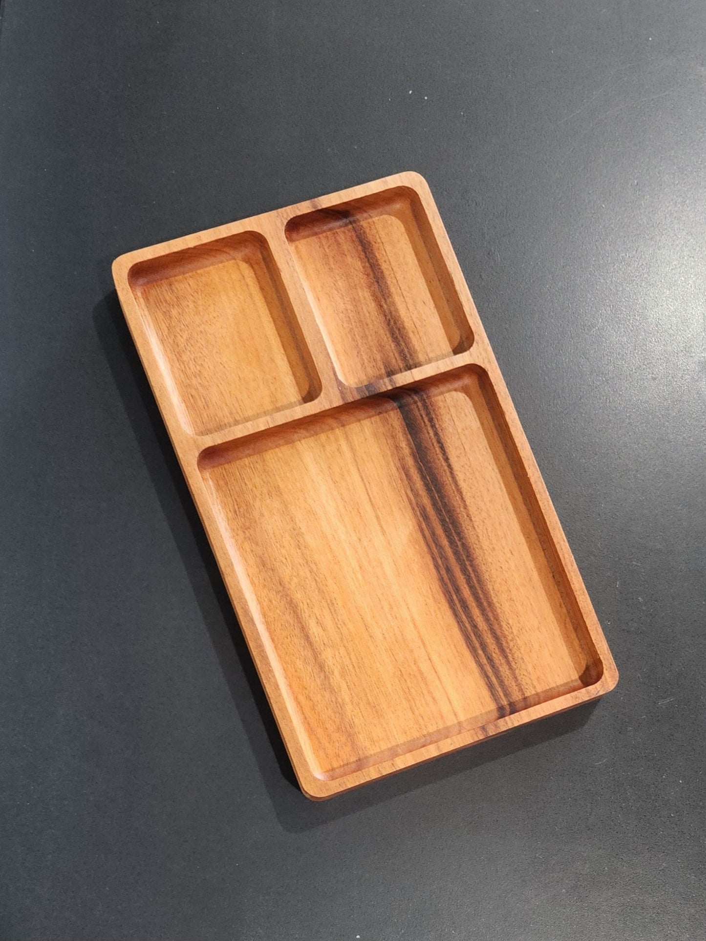 Hardwood Catch All Tray | Three Compartment Large Valet Tray | Decorative Wood Tray
