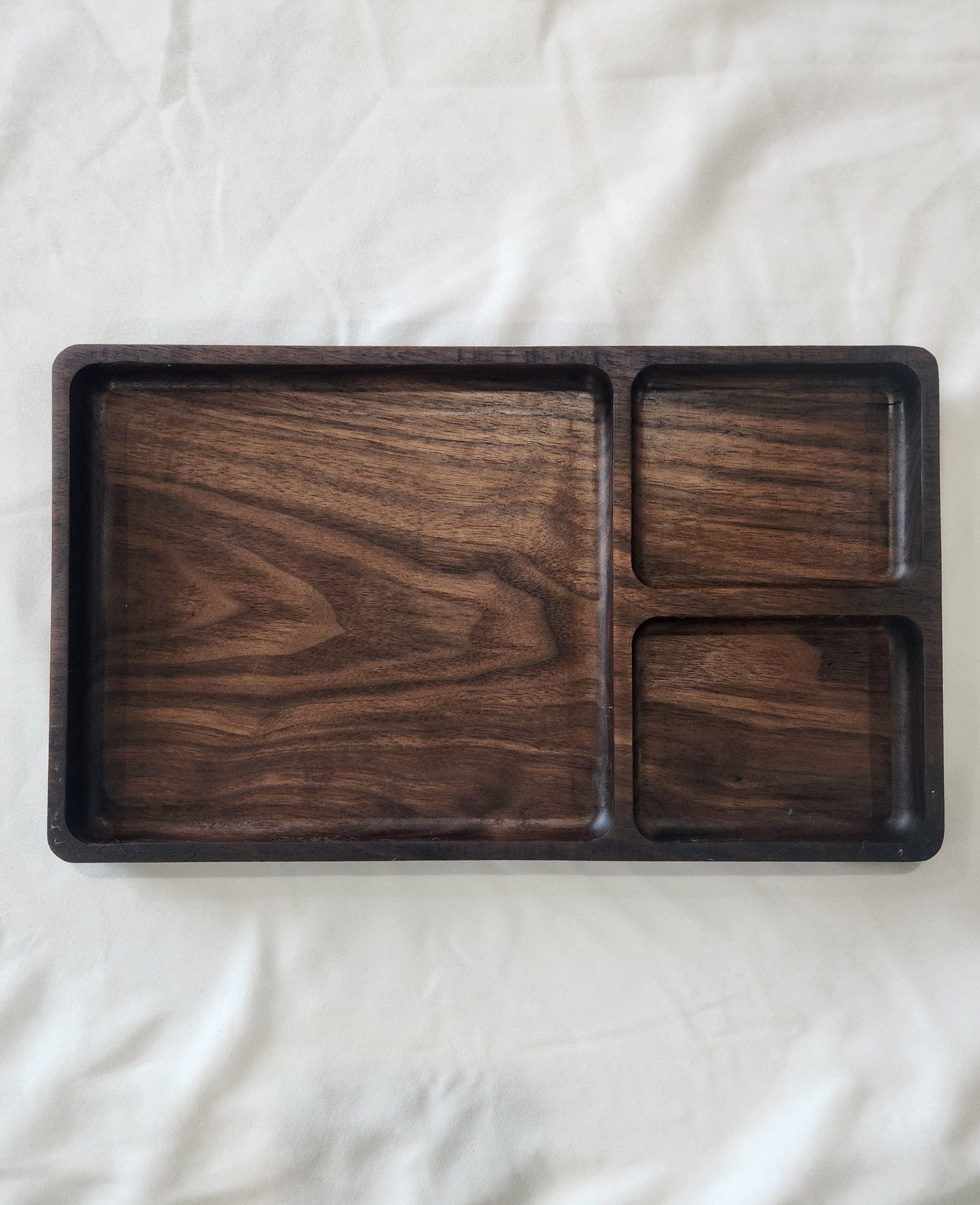 Hardwood Catch All Tray | Three Compartment Large Valet Tray | Decorative Wood Tray
