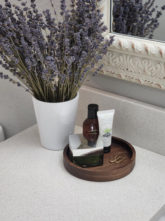 Walnut Catch All Tray | Round Valet Tray | Decorative Wood Tray