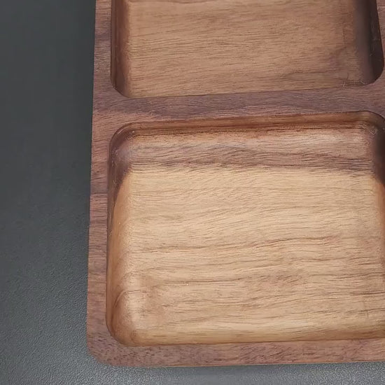 Hardwood Catch All Tray | Three Compartment Large Valet Tray | Decorative Wood Tray