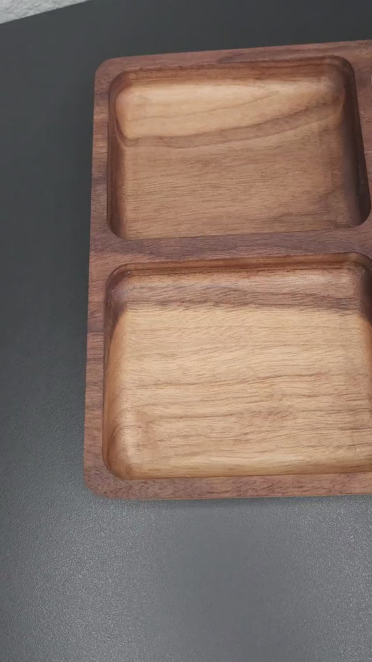 Hardwood Catch All Tray | Three Compartment Large Valet Tray | Decorative Wood Tray